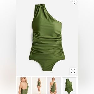 NWT J Crew Ruched One Shoulder One Piece Swimsuit, Safari, 22